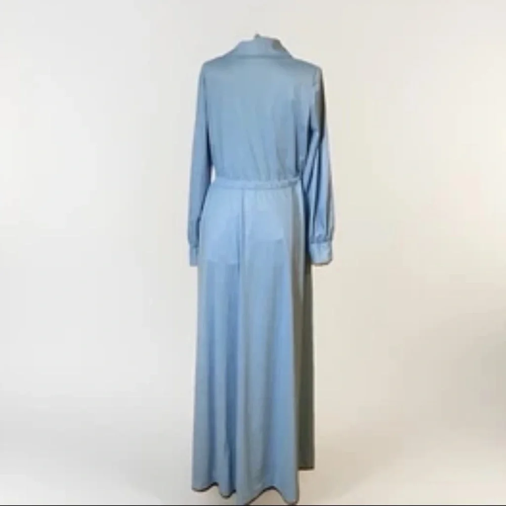 VTG VANITY FAIR LONG Sleeve Night~Dressing Gown Robe Blue SZ S Zipper~Draw Belt - Picture 5 of 6